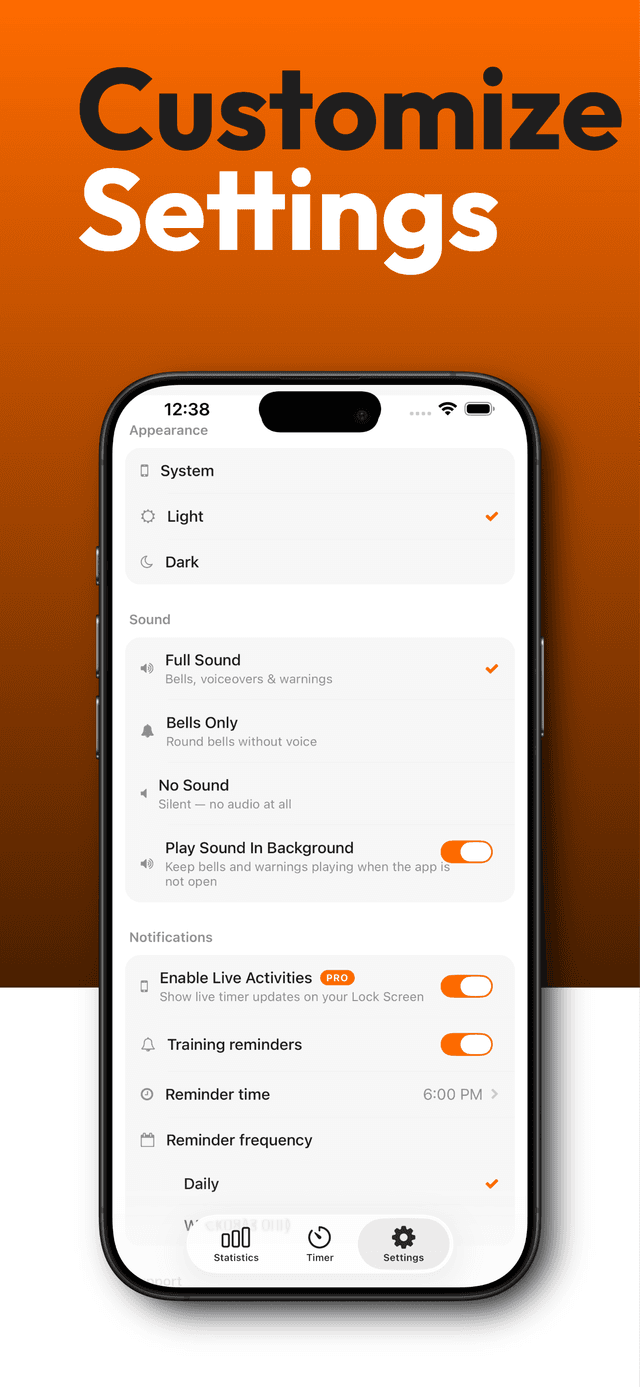 Customizable settings and sound options
